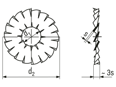 Technical drawing with dimensions of Serrated lock washers internal and external serrations