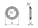 Technical drawing with dimensions of Ribbed lock washers