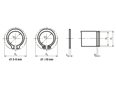 Dibujo técnico con dimensiones de Anillos de retención para ejes tipo normal