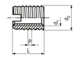 Dibujo técnico con dimensiones de Ensat® S 302 - Insertos roscados autorroscantes con ranura, para metales ligeros, termoplásticos y plásticos termoestables