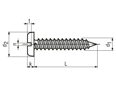 Technische Zeichnung mit Maßen von Zylinder-Blechschrauben mit Schlitz und Spitze Form C