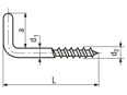 Technical drawing with dimensions of Square hook wood screws