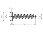 Dessin technique avec dimensions de Vis à tôle à tête cylindrique à fente et à bout plat forme F