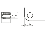Technical drawing with dimensions of BancLok® R 841 - Press-in threaded inserts with expansion anchoring without head, with cross knurling, for thermosets