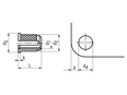 Disegno tecnico con quote di BancLok® RK 842 - Inserti filettati a espansione con inserimento a pressione a testa piccola, con zigrinatura incrociata, per termoplastici e duroplastici