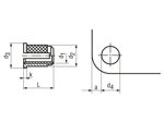 Technical drawing with dimensions of BancLok® RK 842 - Press-in threaded inserts with expansion anchoring with small head, with cross knurling, for thermoplastics and thermosets
