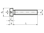 Technical drawing with dimensions of Slotted cheese head machine screws