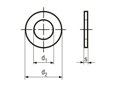 Dibujo técnico con dimensiones de Arandelas planas sin bisel