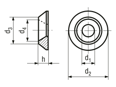 Dessin technique avec dimensions de Rondelles pour vis à tête fraisée 90°