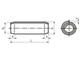 Technical drawing with dimensions of Spiral spring pins standard duty
