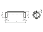Technical drawing with dimensions of Spiral spring pins standard duty