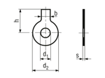 Technical drawing with dimensions of Tab washers with long tab