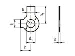 Technical drawing with dimensions of Tab washers with long and short tab