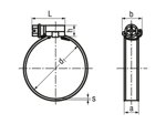 含尺寸的技術圖：MIKALOR ASFA-L - 開口型可調鬆緊式軟管夾 用於中壓力