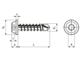 Dessin technique avec dimensions de ecosyn® MRX SOS - Vis autoperceuses à tête bombée avec collerette et à huit pans creux