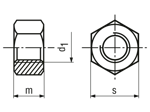 Dibujo técnico con dimensiones de Tuercas hexagonales ~1d