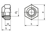 Dessin technique avec dimensions de Ecrous autofreinés forme basse avec anneau polyamide
