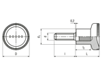 Technical drawing with dimensions of ELESA® Ergostyle EKK.p - Knurled knobs with threaded stud, steel zinc plated