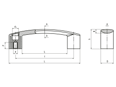 Dessin technique avec dimensions de ELESA® Ergostyle EBP.B - Poignées étriers montage du côté opposé