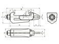 Dibujo técnico con dimensiones de WGR Rathmann - Tornillos garra para calderas de vapor