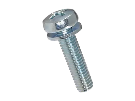 Imagen del producto de Tornillos de cabeza cilíndrica redondeada con hueco cruciforme Phillips forma H y arandela plana imperdible DIN 6902 A