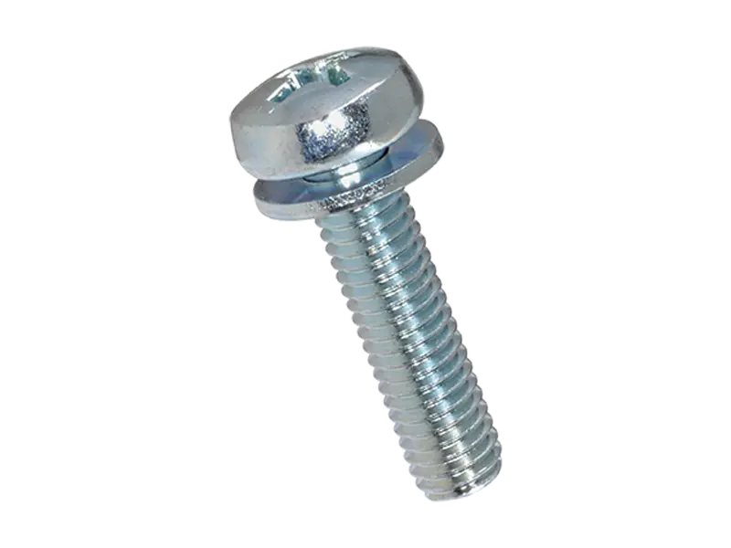Imagen del producto de Tornillos de cabeza cilíndrica redondeada con hueco cruciforme Phillips forma H y arandela plana imperdible DIN 6902 A