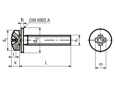 Dibujo técnico con dimensiones de Tornillos de cabeza cilíndrica redondeada con hueco cruciforme Phillips forma H y arandela plana imperdible DIN 6902 A