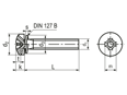Dessin technique avec dimensions de Vis combinées à tête cylindrique bombée avec empreinte cruciforme Phillips forme H et rondelle ressort imperdable DIN 127 B