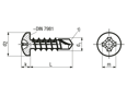 Dessin technique avec dimensions de ecosyn® drill N - Vis autoperceuses à tête cylindrique bombée avec empreinte cruciforme Phillips forme H
