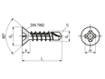 Technical drawing with dimensions of ecosyn® drill P - Phillips flat countersunk head self-drilling screws form H