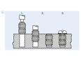 Assembly illustration for S - Threaded inserts for hot or ultrasound embedding without head, form S knurled/rounded knurls, for thermoplastics