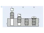 Assembly illustration for S - Threaded inserts for hot or ultrasound embedding without head, form S knurled/rounded knurls, for thermoplastics