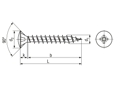 Technical drawing with dimensions of SPAX® - Pozi oval countersunk head chipboard screws form Z, fully threaded with 4CUT point