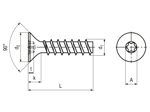Technische Zeichnung mit Maßen von ecosyn® plast - Senkkopfschrauben mit Innensechsrund