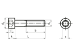 Technical drawing with dimensions of Hex socket head cap screws partially threaded