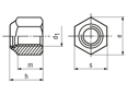 Dibujo técnico con dimensiones de Tuercas hexagonales autofrenantes forma alta con inserto de poliamida
