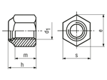 Dibujo técnico con dimensiones de Tuercas hexagonales autofrenantes forma alta con inserto de poliamida