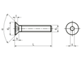 Dessin technique avec dimensions de Vis à tête fraisée à six pans creux, entièrement filetées