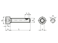 Technical drawing with dimensions of Hex socket head cap screws fully threaded with TufLok® patch