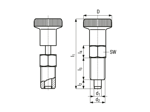 치수가 포함된 기술 도면: FASTEKS® FAL - Index Bolts without Stop with hex collar