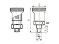 Technical drawing with dimensions of FASTEKS® FAL - Index Bolts compact with stop with metric fine thread and hex collar, short type