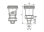 Technical drawing with dimensions of FASTEKS® FAL - Index Bolts compact with stop with metric fine thread and hex collar, short type