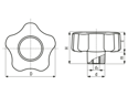 Technische Zeichnung mit Maßen von FASTEKS® FAL - Sterngriffe Metallbuchse mit Sacklochgewinde