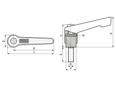 Technical drawing with dimensions of FASTEKS® FAL - Adjustable handles with threaded stud, reinforced version, slim design