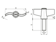 Technical drawing with dimensions of FASTEKS® FAL - Wing Knob Screws with threaded stud