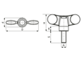 Technical drawing with dimensions of FASTEKS® FAL - Wing Screws with threaded stud