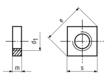 Dibujo técnico con dimensiones de Tuercas cuadradas forma baja