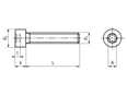 Dessin technique avec dimensions de Vis à tête cylindrique à six lobes internes, entièrement filetées