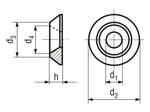 Disegno tecnico con quote di Rosette per viti a testa svasata 90°