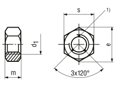 Disegno tecnico con quote di Dadi esagonali autofrenanti interamente metallici